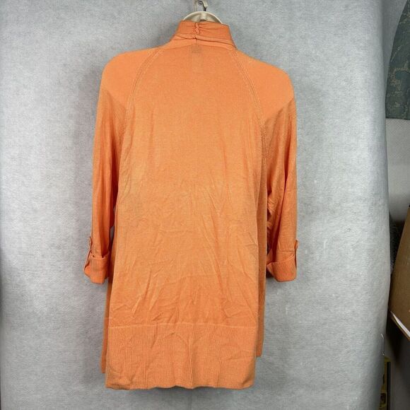 Chico’s Open Cardigan Sweater Sz 3 (XL/16) Orange Lightweight Pocket Tab Sleeves - Picture 6 of 13